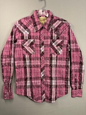Cowgirl Legend Women’s Large Pink Plaid Button-Down Pearl Snap Western Shirt